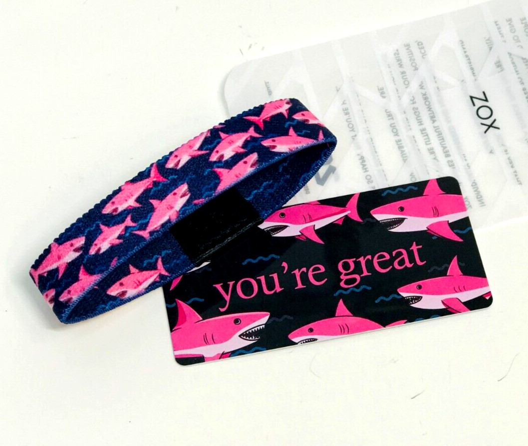 ZOX **YOU’RE GREAT** Silver Medium Single Wristband w/Card PINK SHARKS