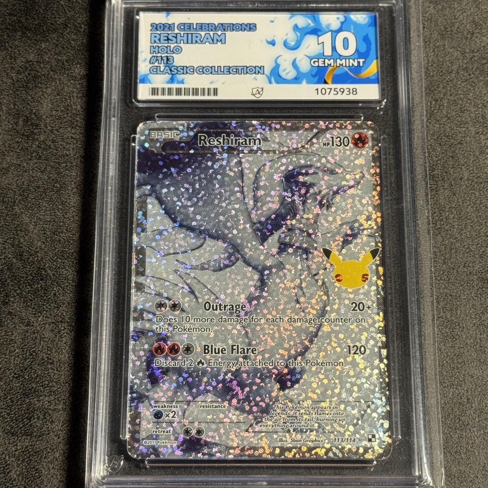 Pokémon Reshiram 113/114 Celebrations: Classic Collection ACE 10 GEM MINT