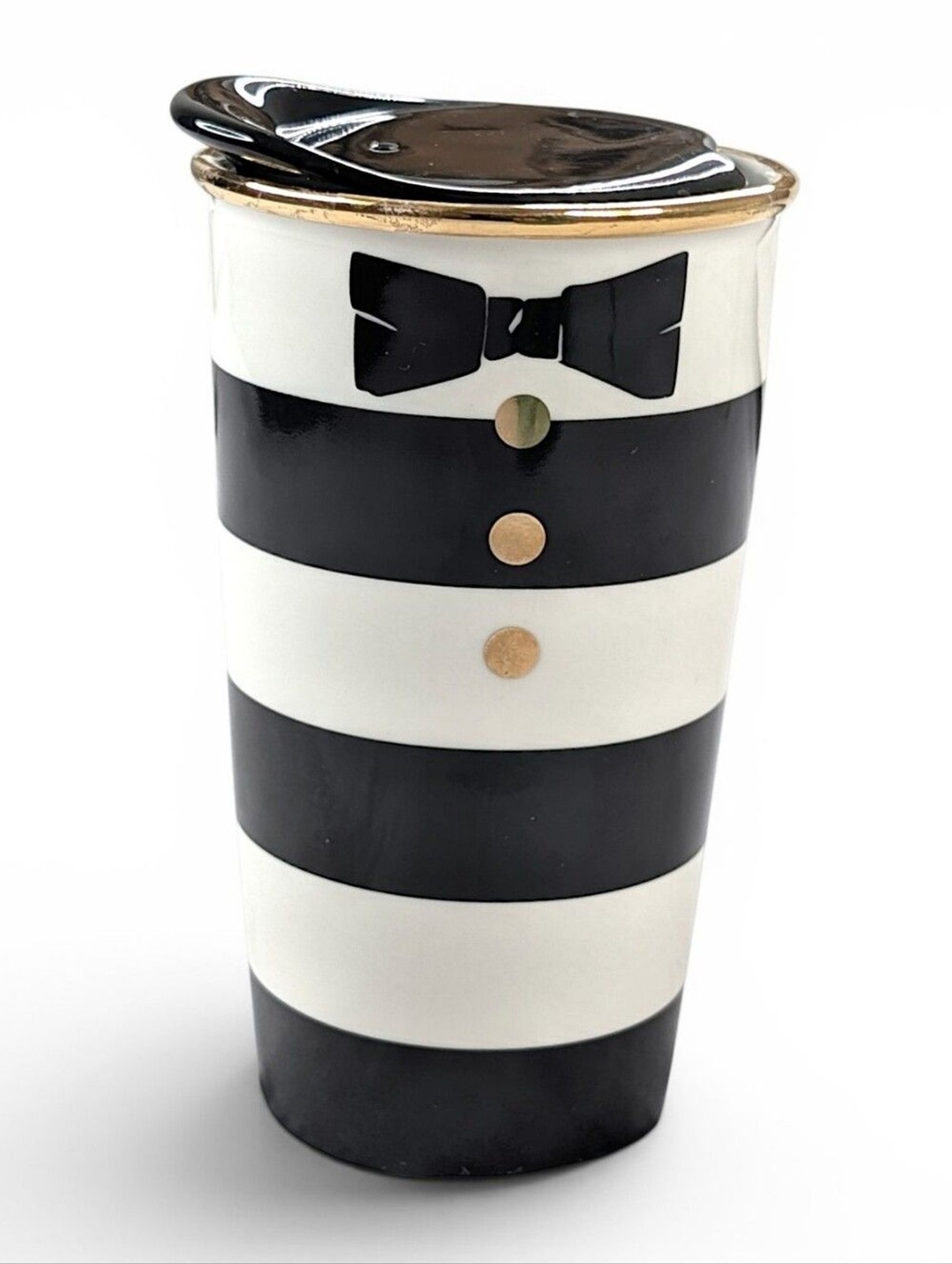 Starbucks Alice And Olivia Ceramic Tumbler 12 oz Black White Tuxedo Striped Mug