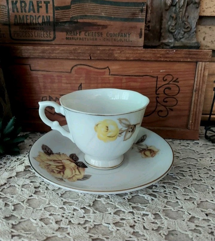 Vintage Yellow Rose Tea Cup Antique Yellow Rose Tea Cup And Saucer Set