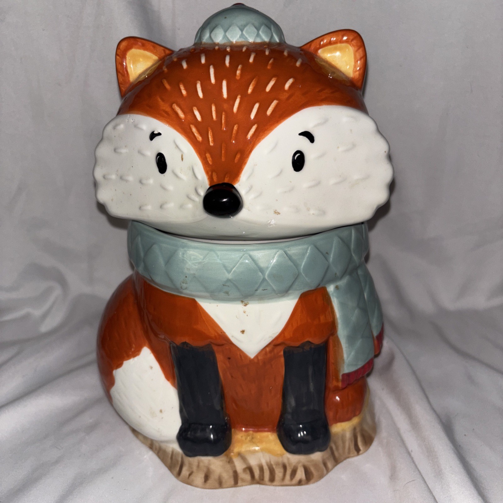 Ceramic Earthenware 10 Inch FOX Container Candy Jar Snacks Fall Decor