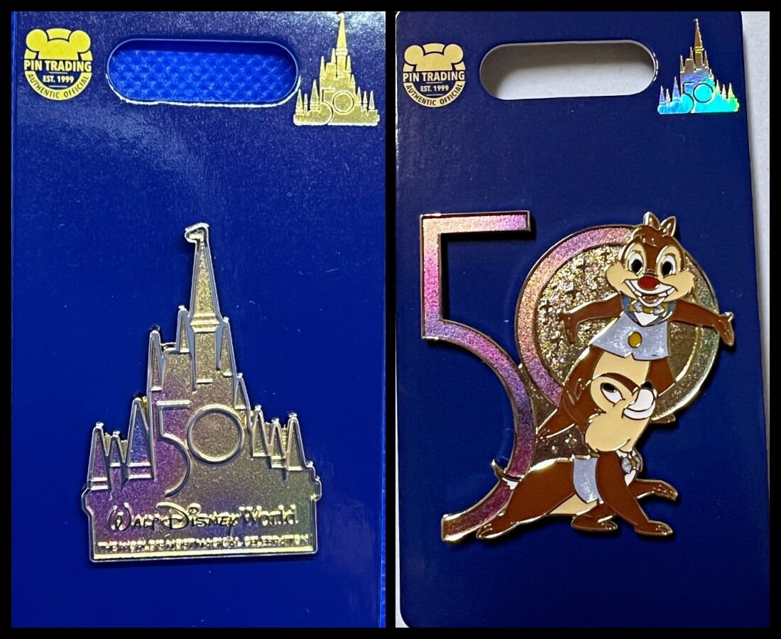 Disney Parks 2 pin lot WDW 50th Anniversary Iridescent Castle + Chip & Dale NEW