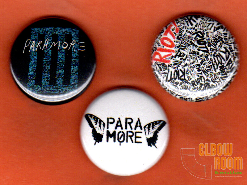 Set of three 1″ Paramore pins buttons band rock logo
