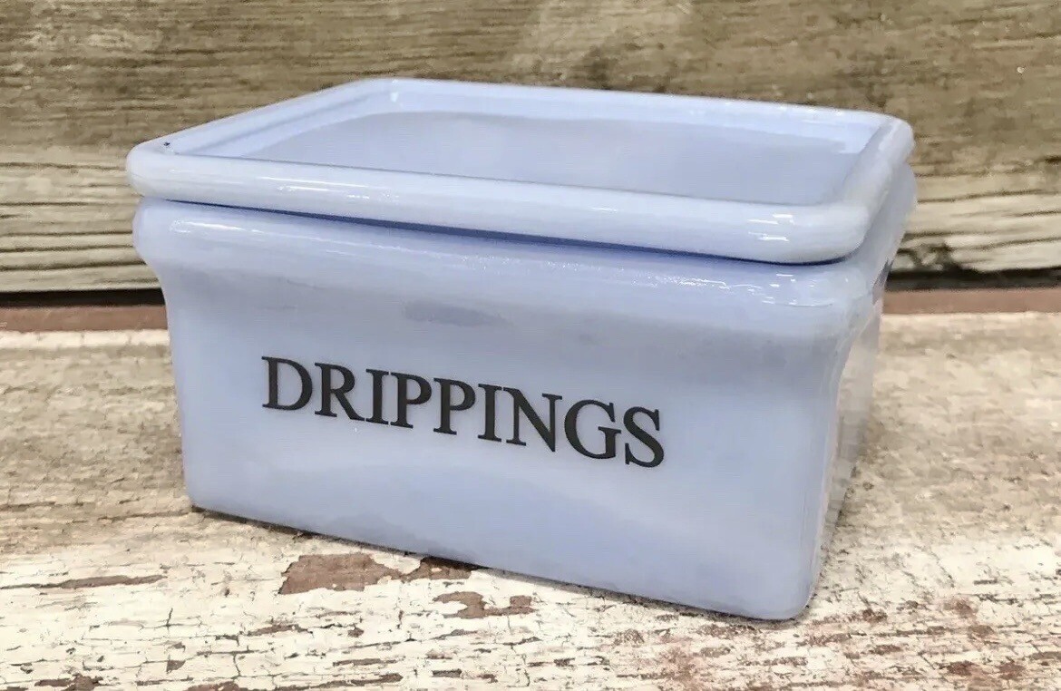 Delphite DRIPPINGS Art Deco Blue Milk Glass Retro Dish w/ Lid