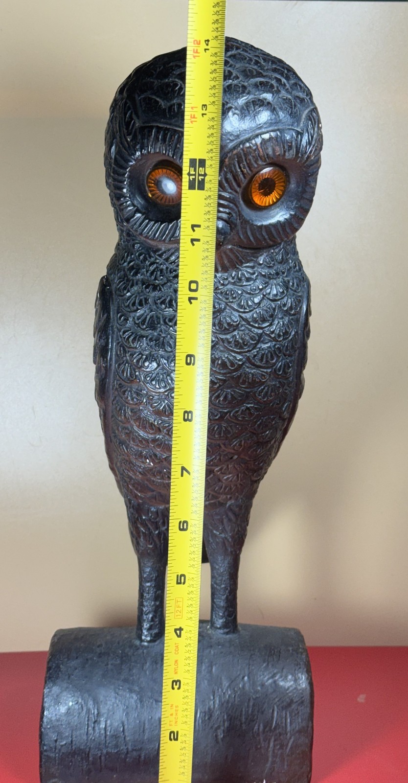 Tall, Vintage, Very Detailed One Piece, Owl Figure, Appears to be Molded Resin