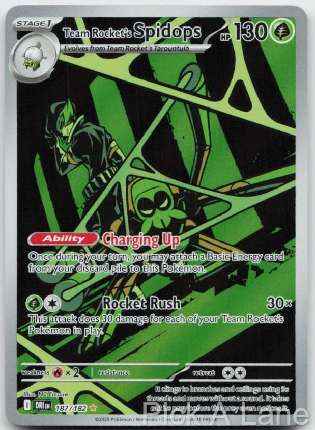 Team Rocket’s Spidops 187/182 Illustration Rare Destined Rivals Pokemon Holo NM