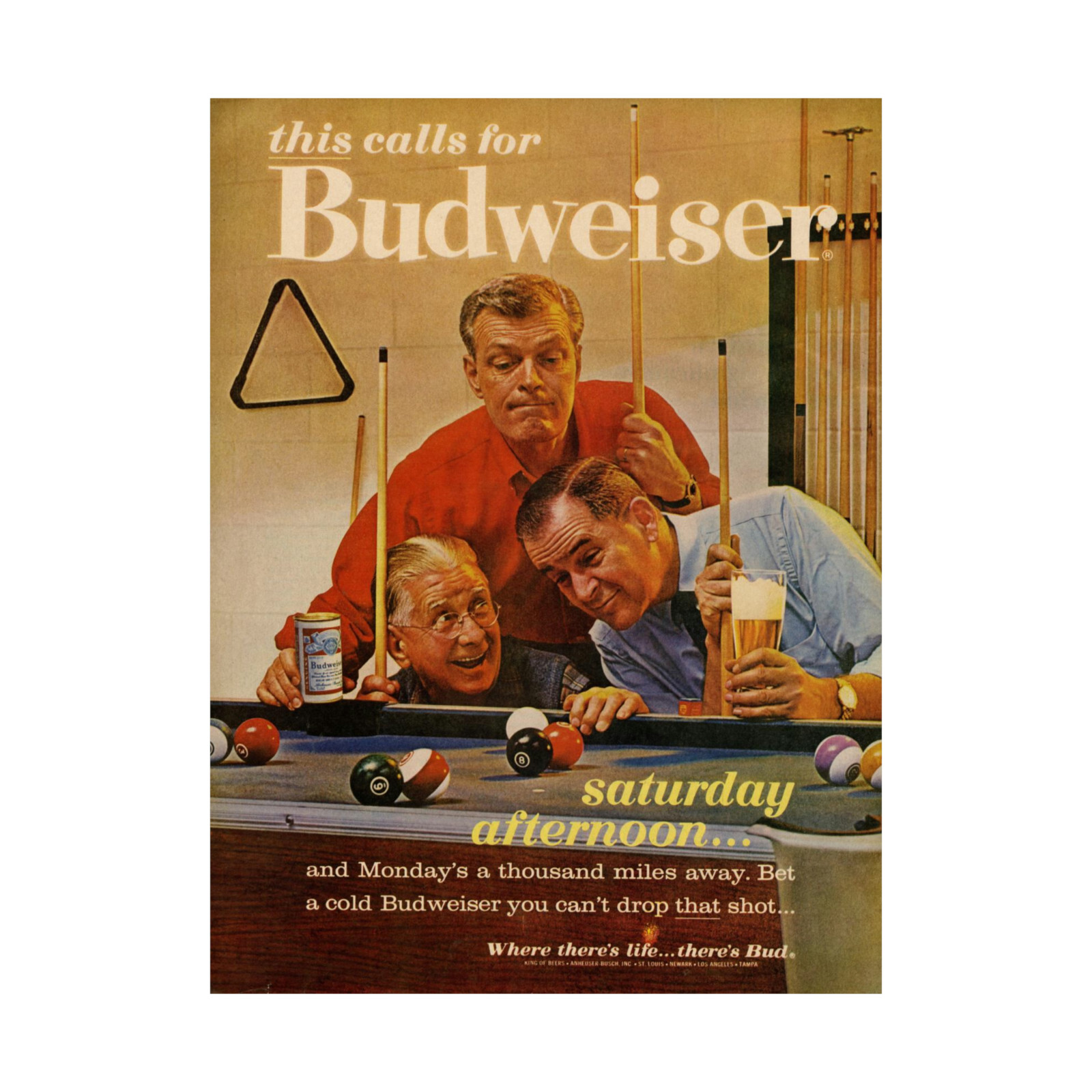 Budweiser Bud Poster 1960s Bar Man Cave Decor Alcohol MidCentury Wall Art 11×14″