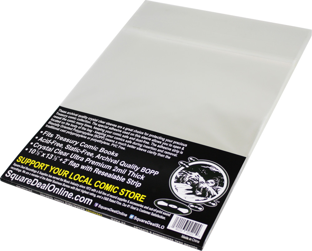 (25) Treasury Comic Book Sleeves Clear 2mil Archival RESEALABLE FLAP #CXSBTRS