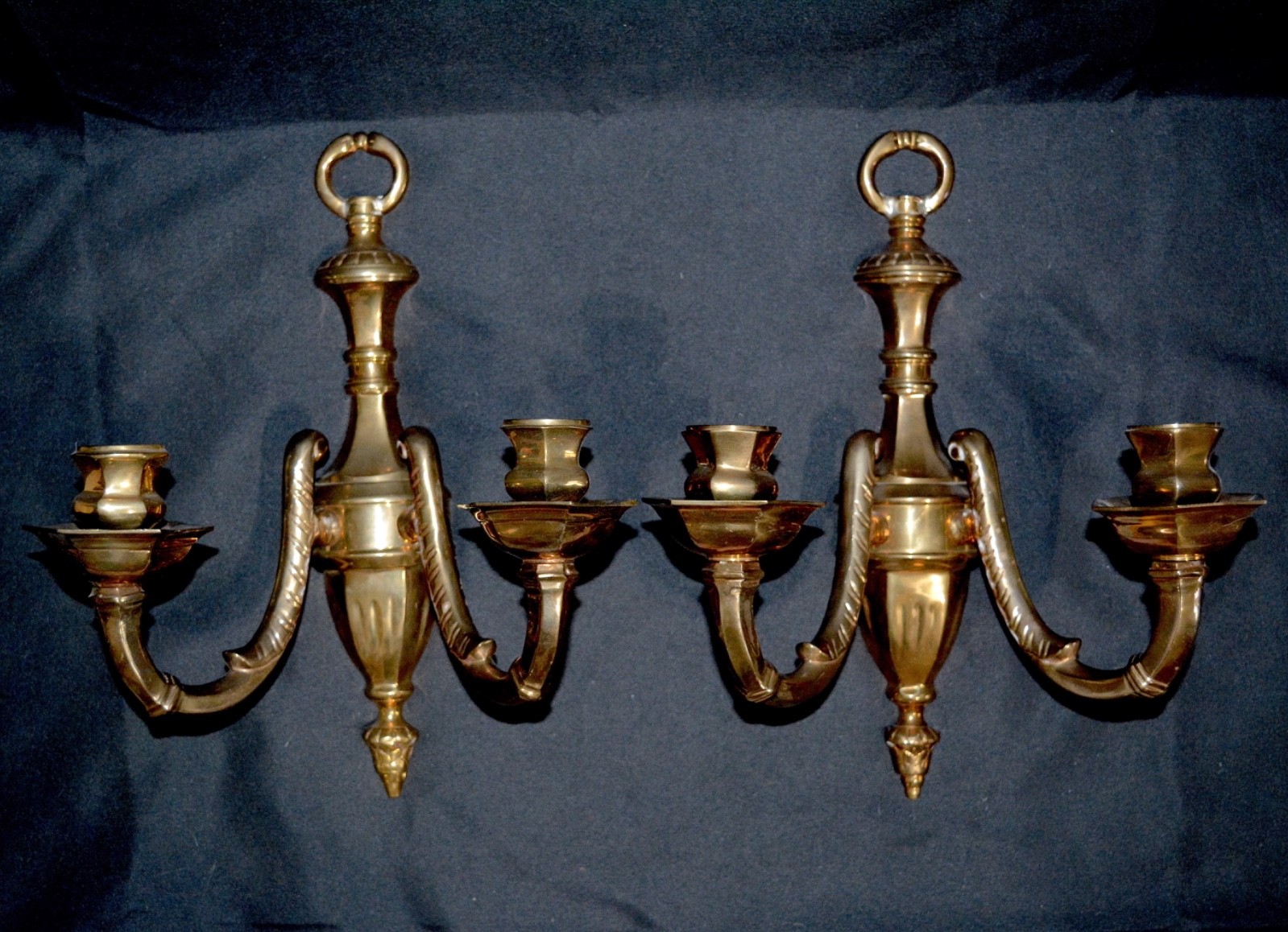 Vintage Solid Brass 2 Arm Wall Sconce Candle Holder SET by Decorative Crafts Inc