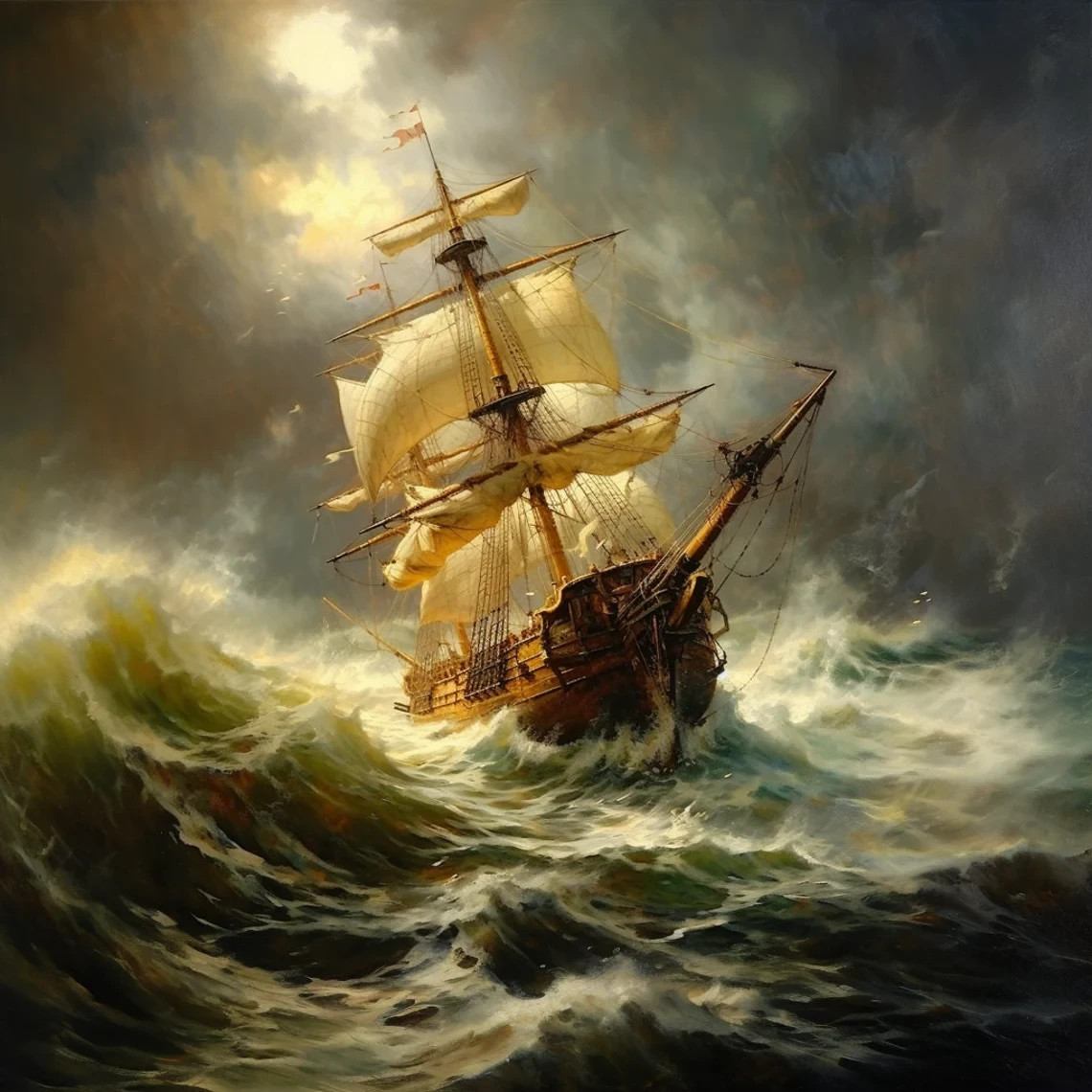 SHIP IN A STORM PRINT 8.5 X 11 WITH FRAME