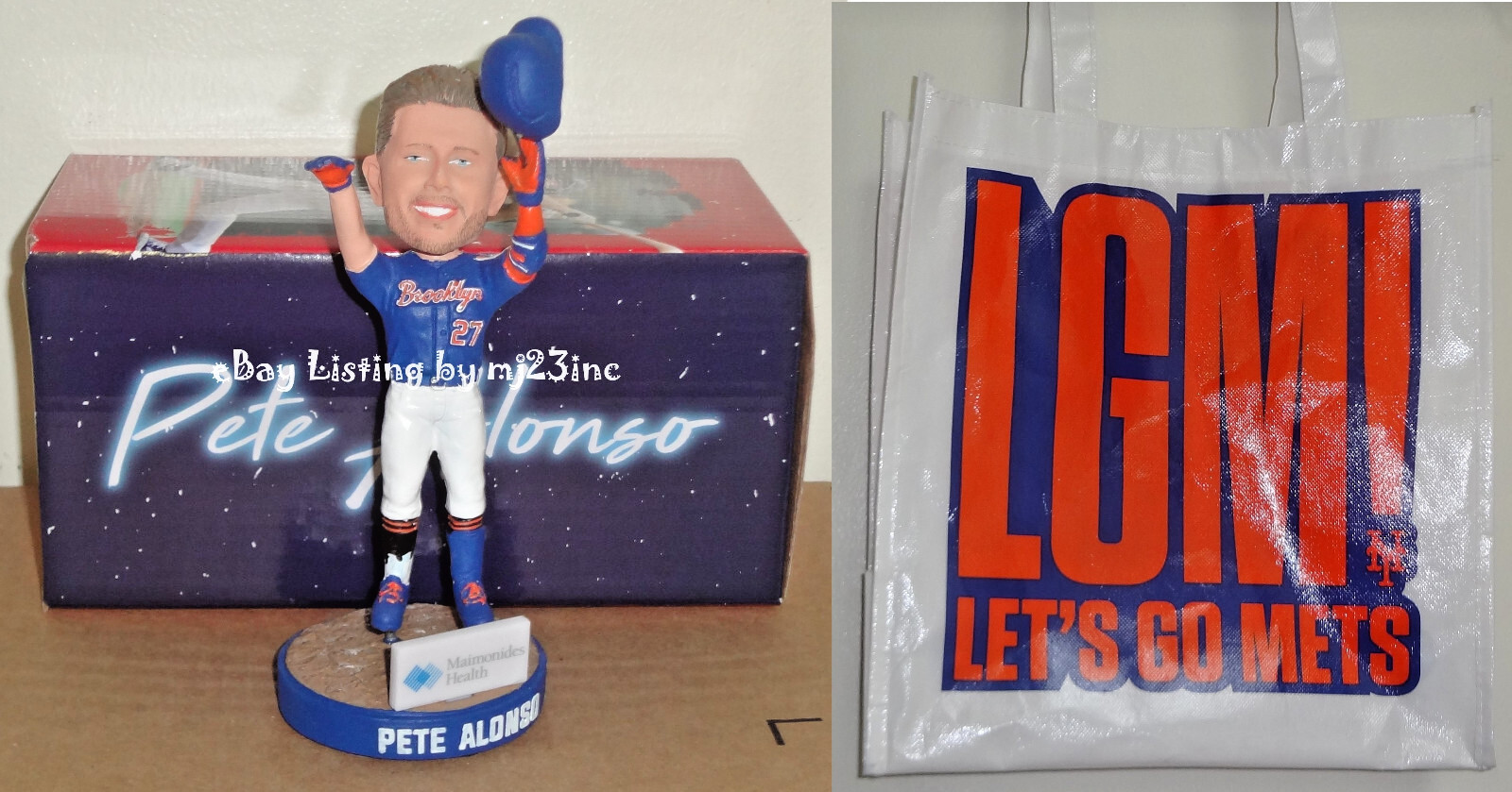 BROOKLYN CYCLONES POLAR BEAR PETE ALONSO BOBBLEHEAD & NEW YORK METS LGM TOTE SGA