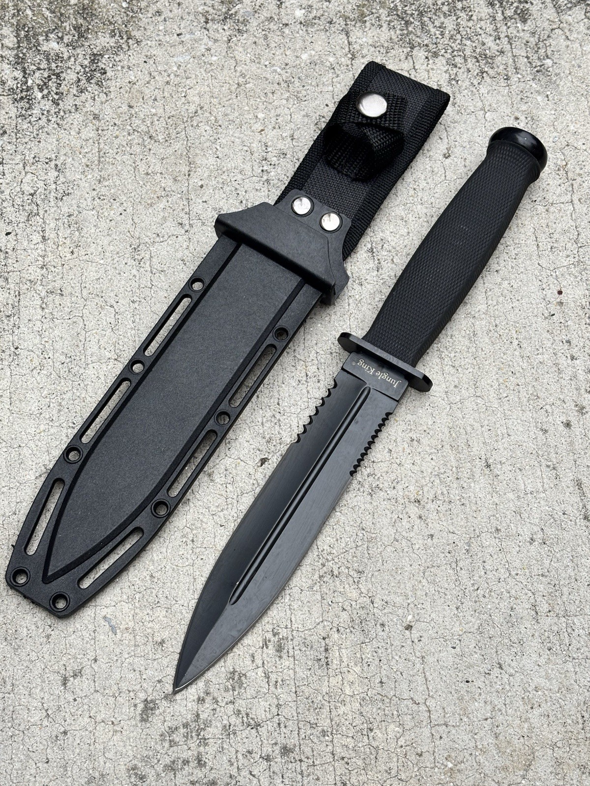 12” Spear Point Double Edge Stealth Black Fix Blade Knife Rubber Grip Full Tang