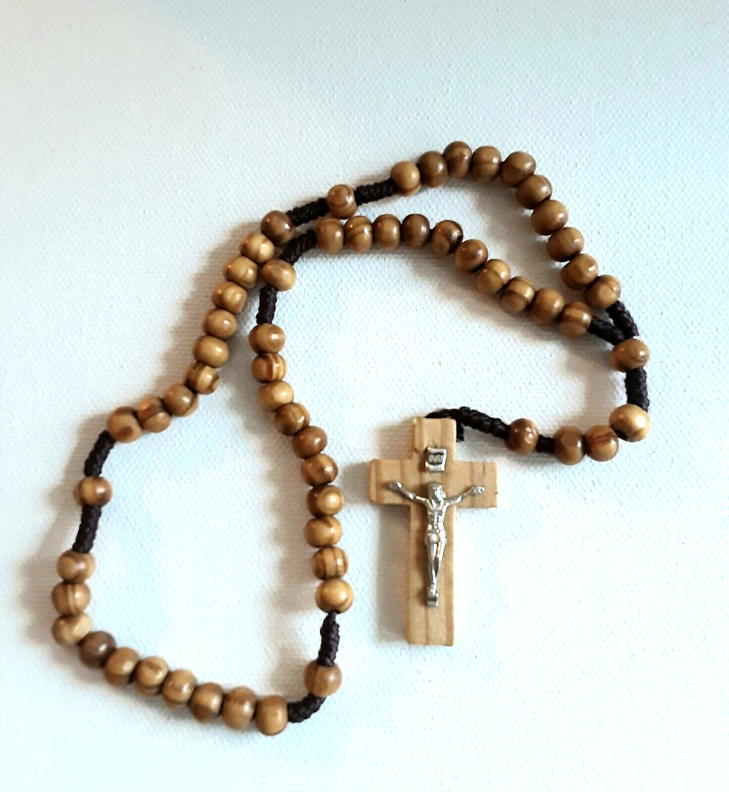 Olive Wood Rosary with Crucifix, From Jerusalem, 12″ Long, 6mm Beads, Corded
