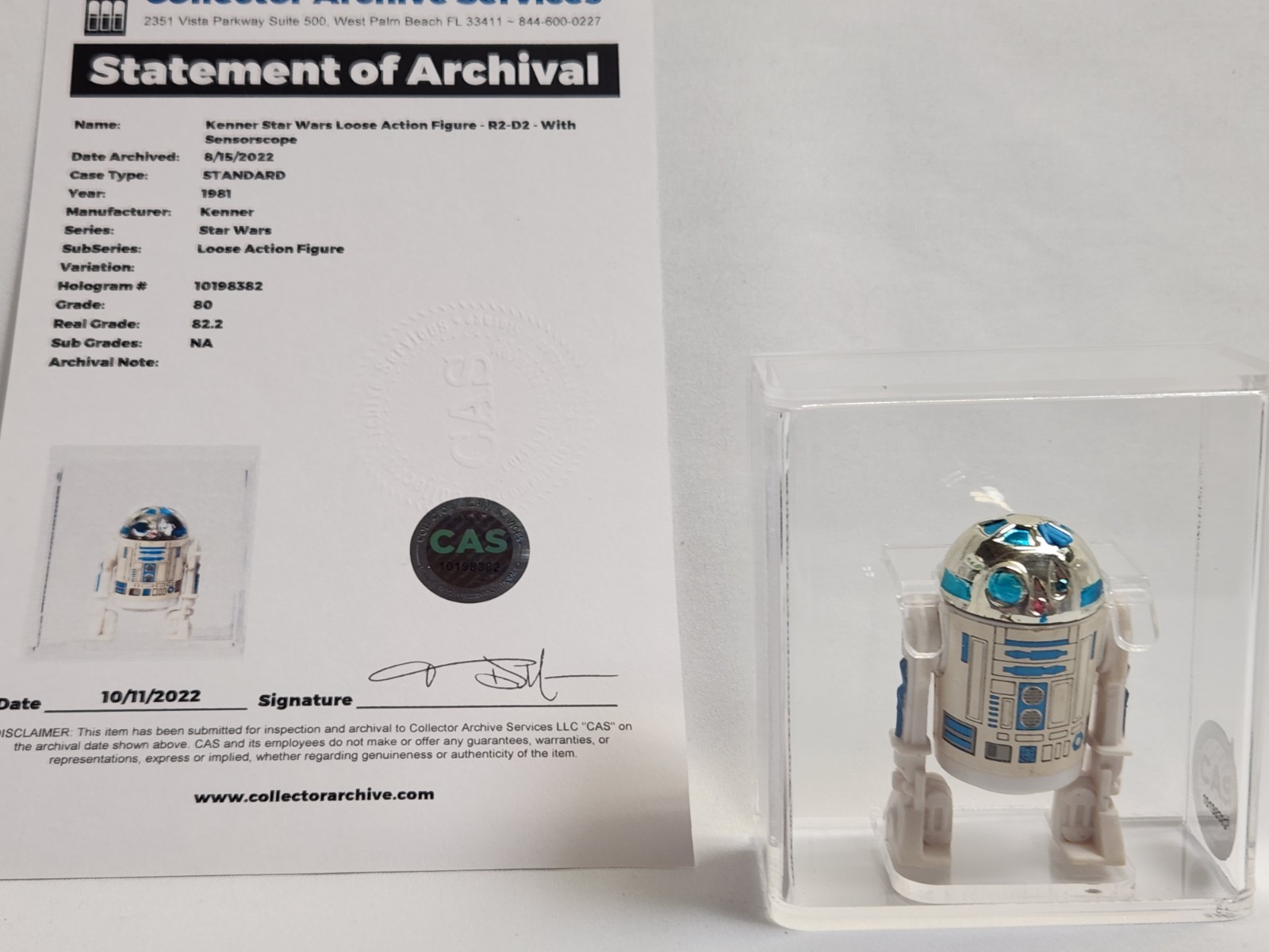 1981 Star Wars Vintage KENNER Loose Action Figure R2-D2 CAS Graded 80 WITH COA!!