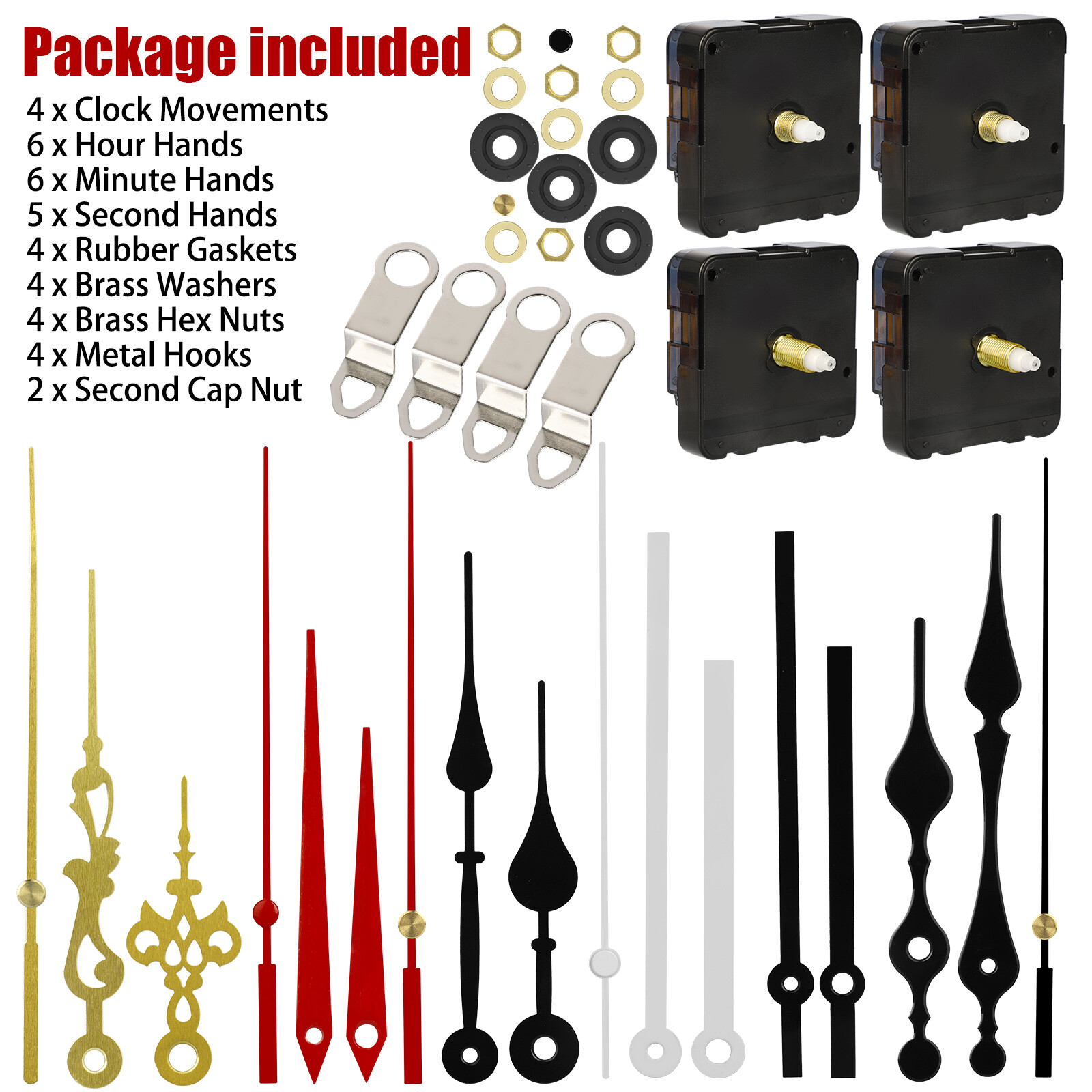 4Pcs Wall Quartz Clock Movement Mechanism DIY Replacement Repair Part Tool Kit