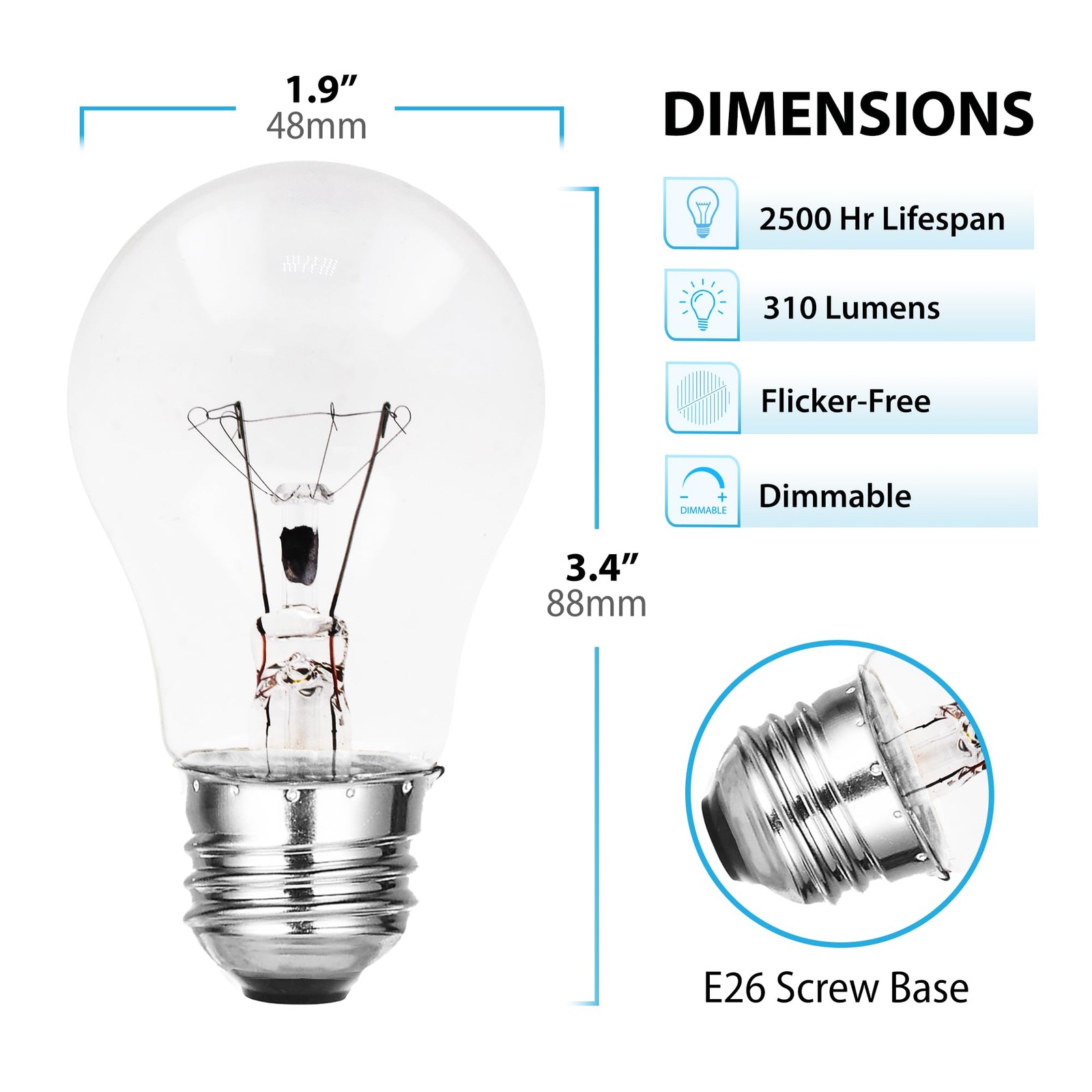 Clear E26 A15 Incandescent 25w – Pack Of 6 25-watt Refrigerator, Oven