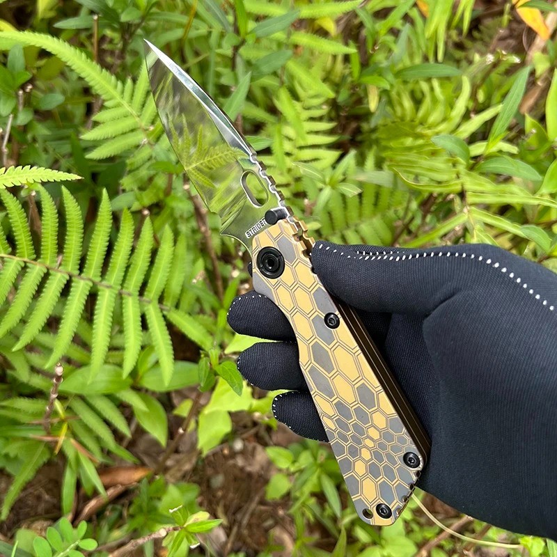 New TC4 Snake Pattern Titanium Handle Tactical Folding Mirror EDC Pocket Knife