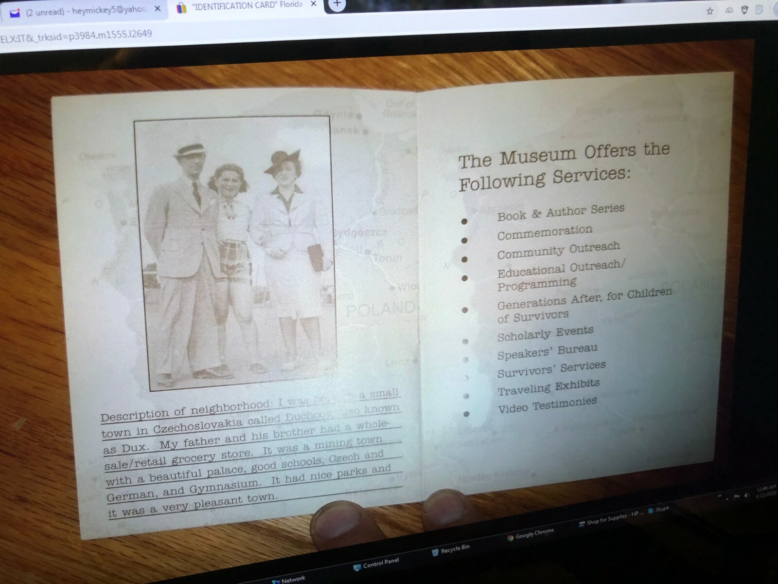 “IDENTIFICATION CARD” Florida HOLOCAUST Museum