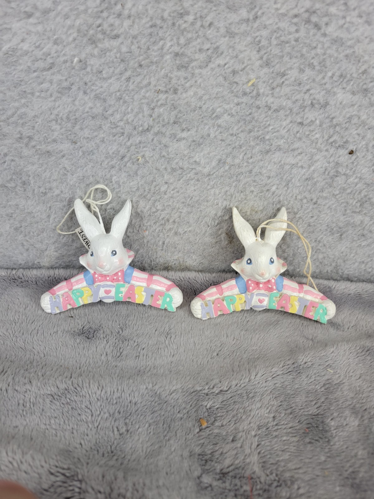 Set of 2 Happy Easter Bunny Pastel Text Signs Christmas Hanging Ornaments 2.5″