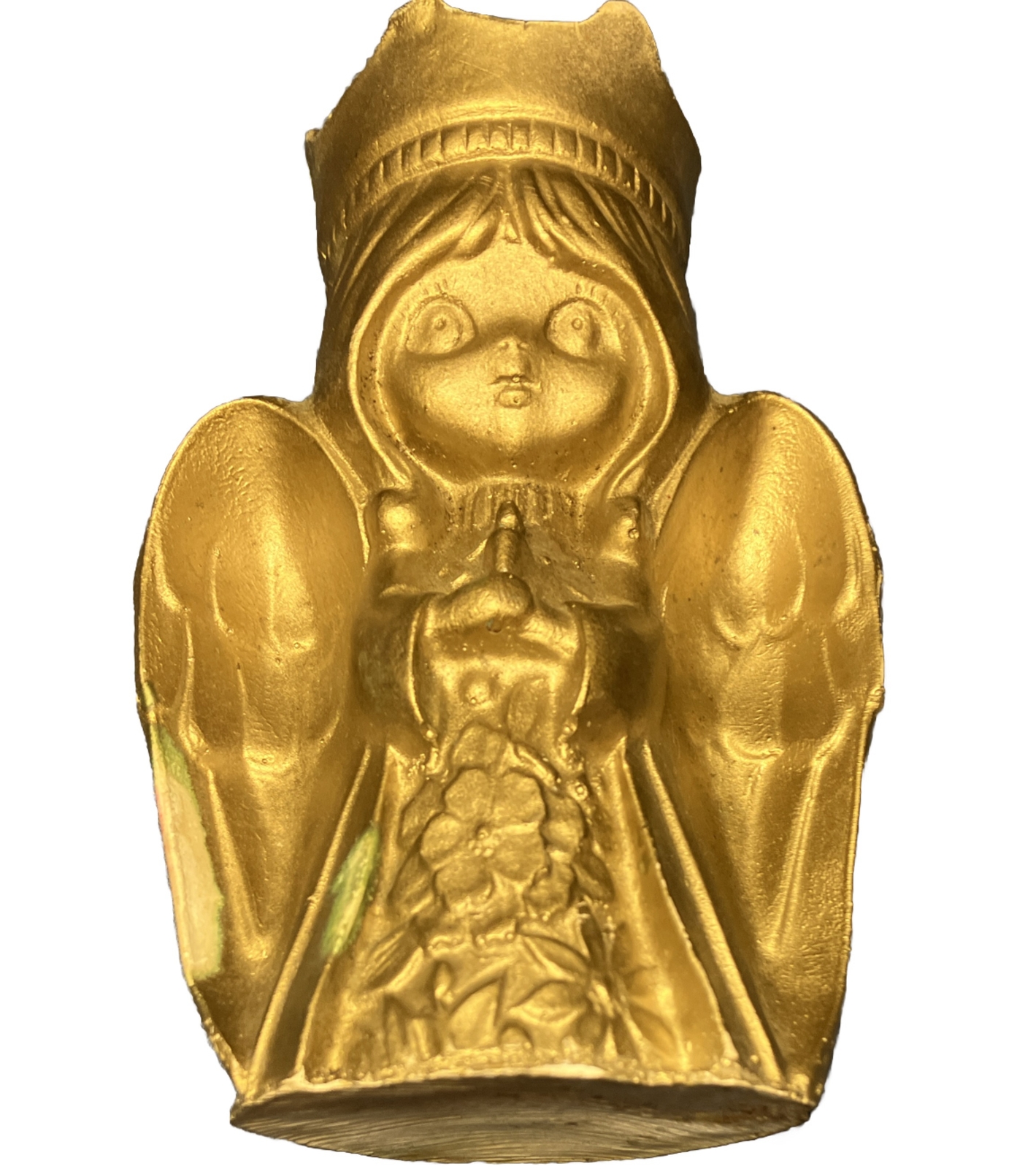 Golden Guilded Angel Candle Holder: 5 1/2” Tall.