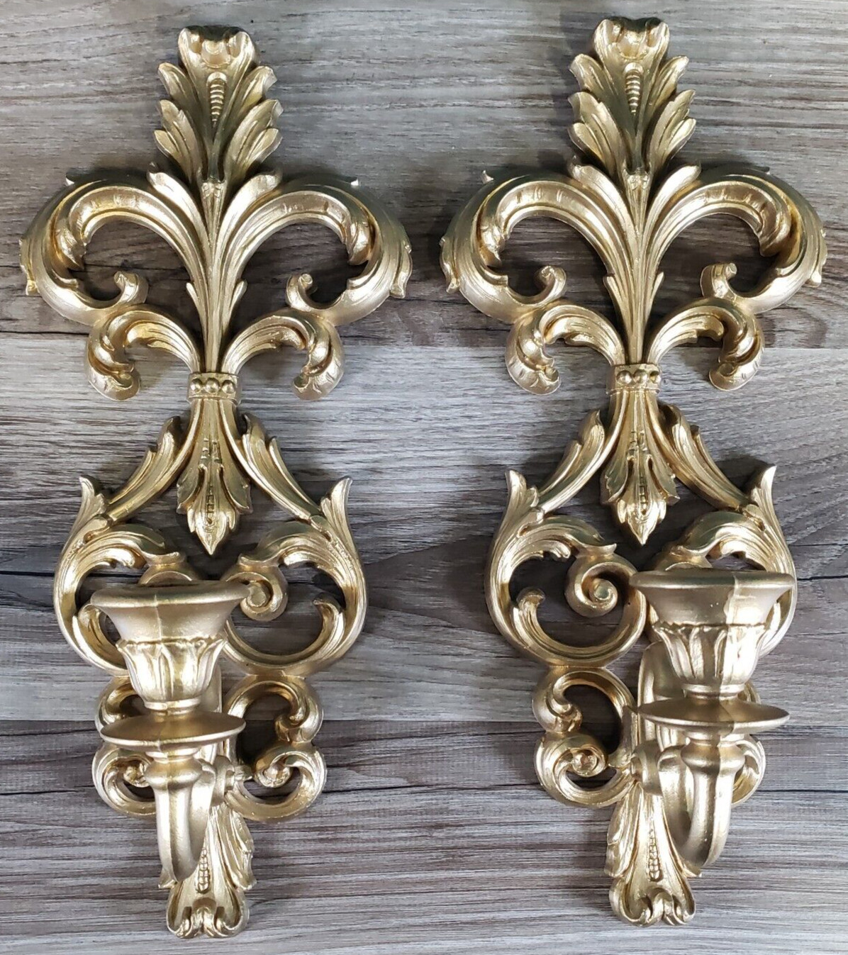 VTG Burwood Wall Sconces Candle Holders Set of 2 Gold COTTAGE CORE MCM # 4422-3