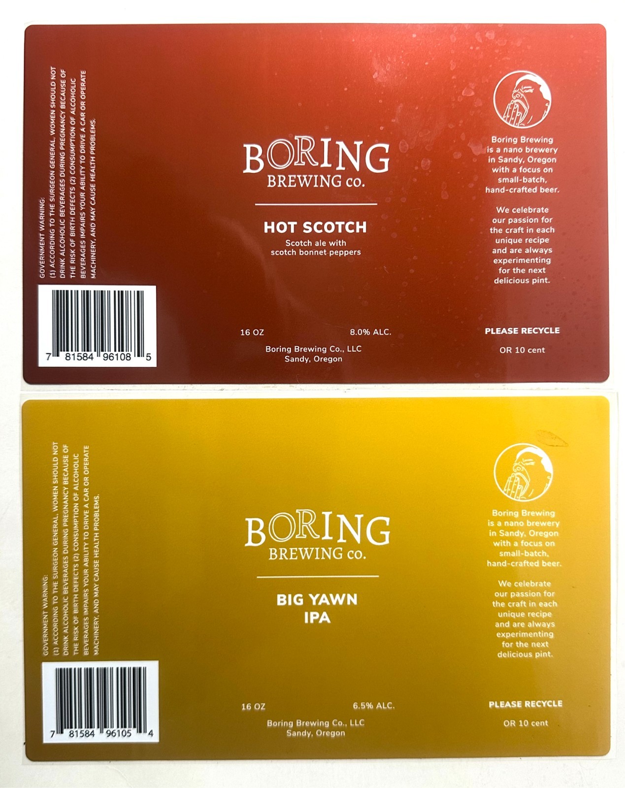 (5) BORING (OR) Microbrew Craft Beer Label sticker lot