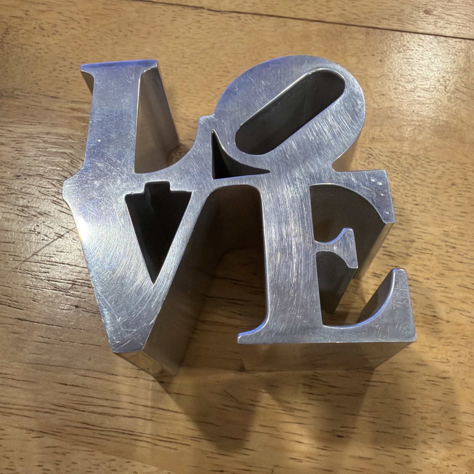 Robert Indiana Polished Chrome 3” LOVE Pop Art Sculpture Paperweight C.1970
