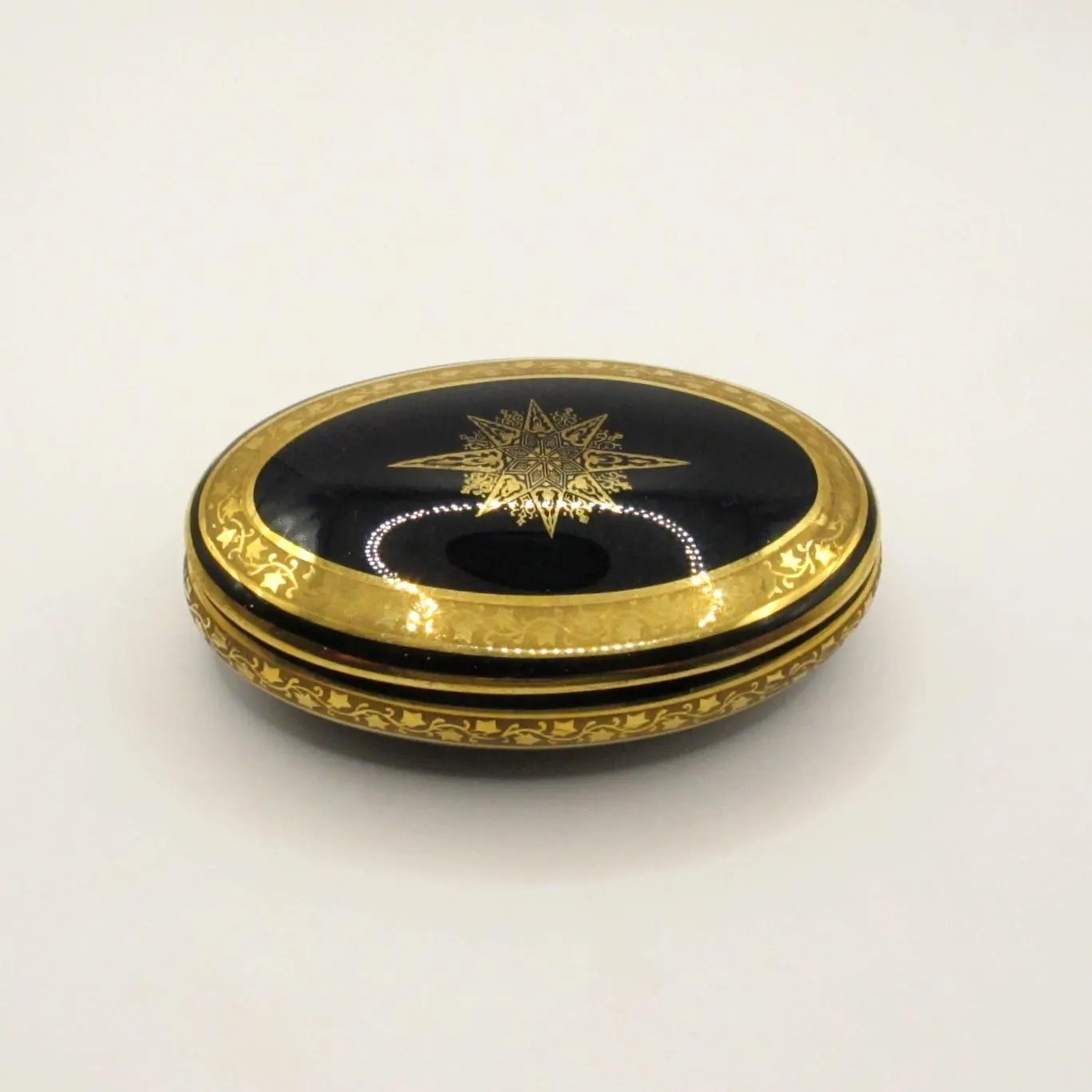 Vintage Limoges Porcelain Lourdes Trinket Box Cobalt Blue Gilt France 1950s