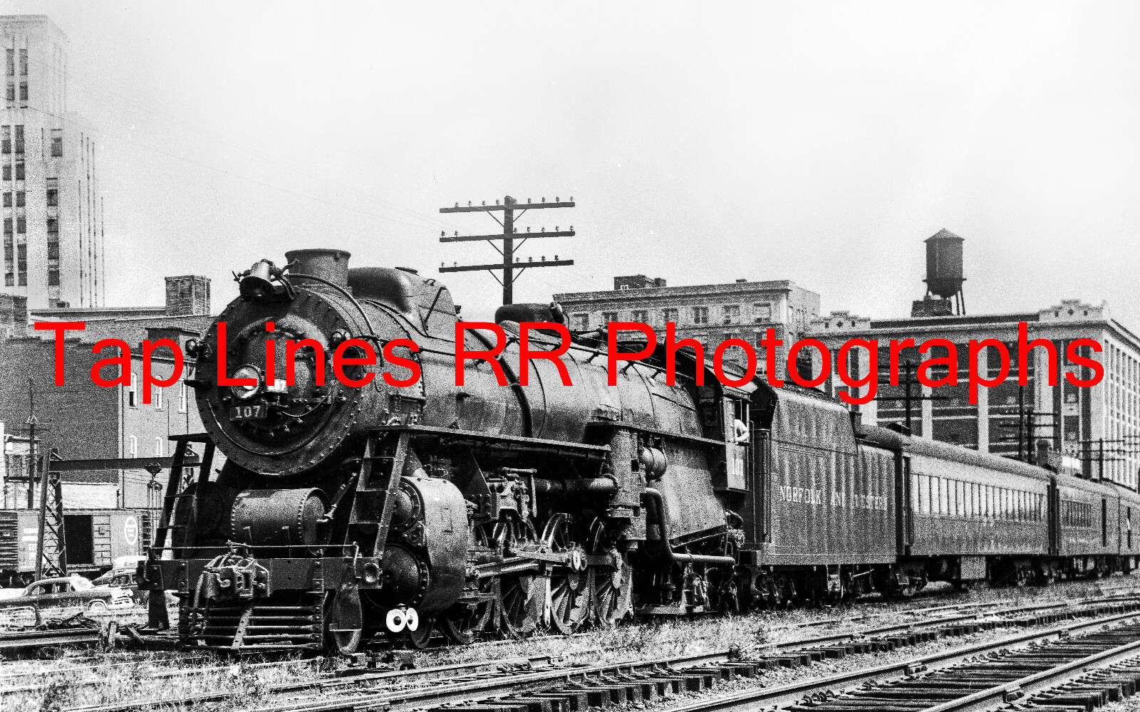 Norfolk & Western #107 Train 37 8/27/1954 Durham NC by Ray Carneal New 5×8 Photo