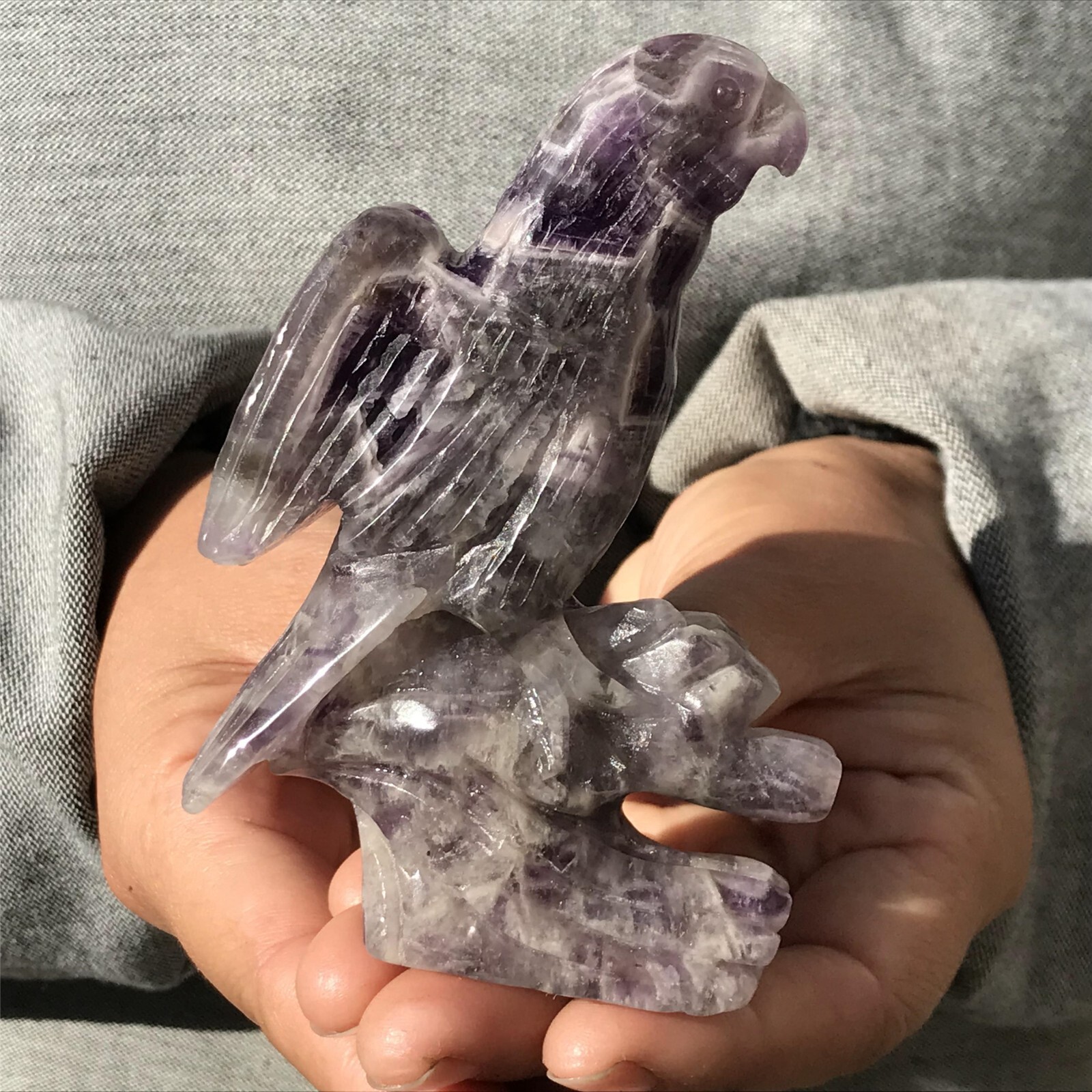 0.33LB Natural Dreamy Amethyst parrot Skull Quartz Crystal Carved Reiki healing