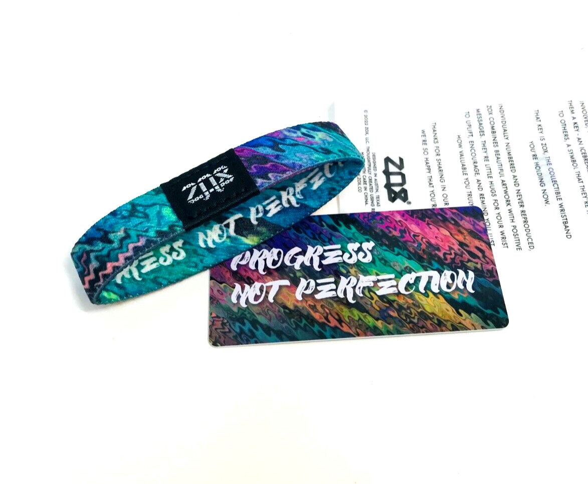 ZOX **New PROGRESS NOT PERFECTION** Large Single New IN PKG Wristband w/Card