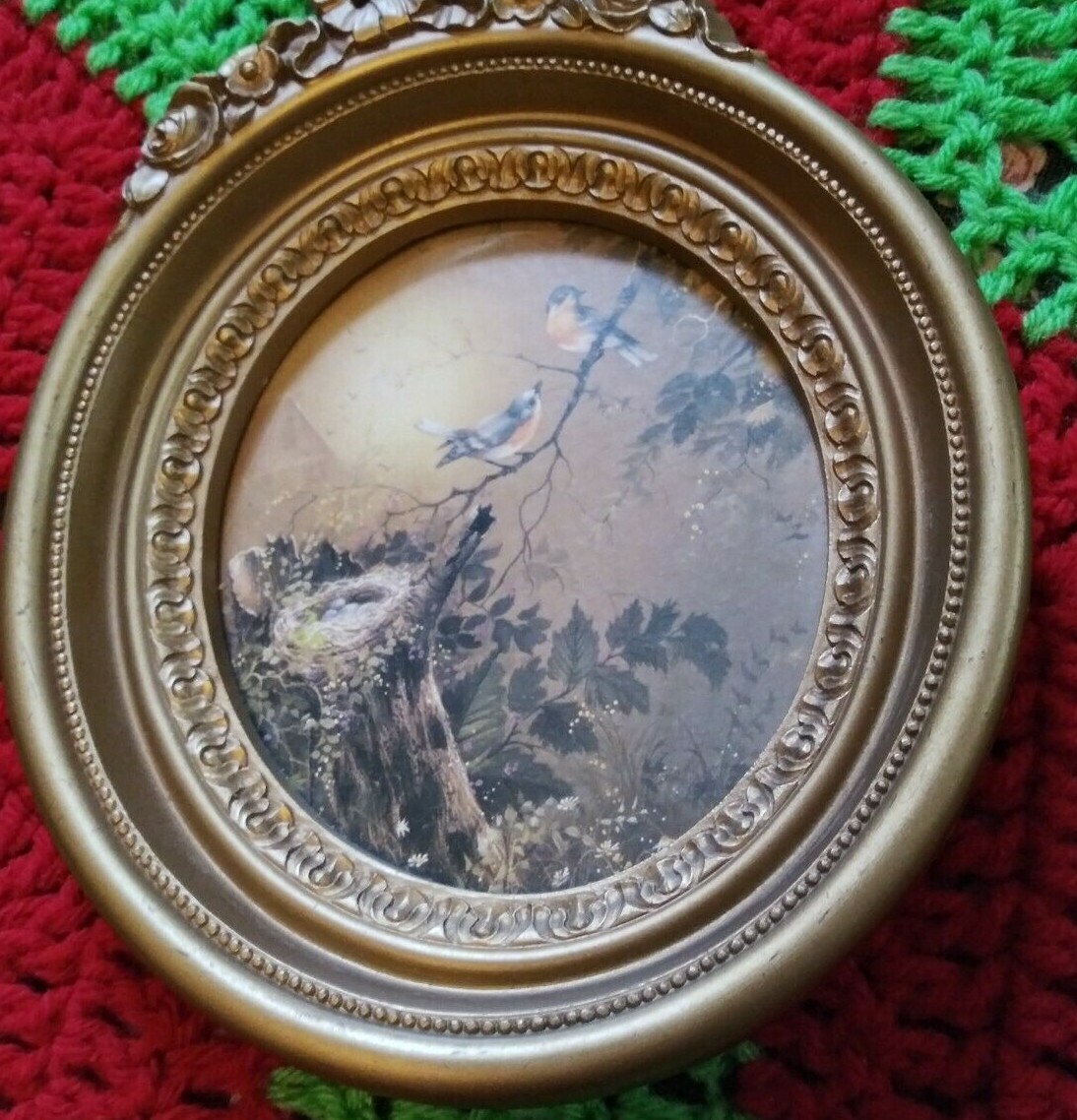 Vintage Homco 1982 Margie Morrow Birds Nest Framed Print, Plaque 3279 USA