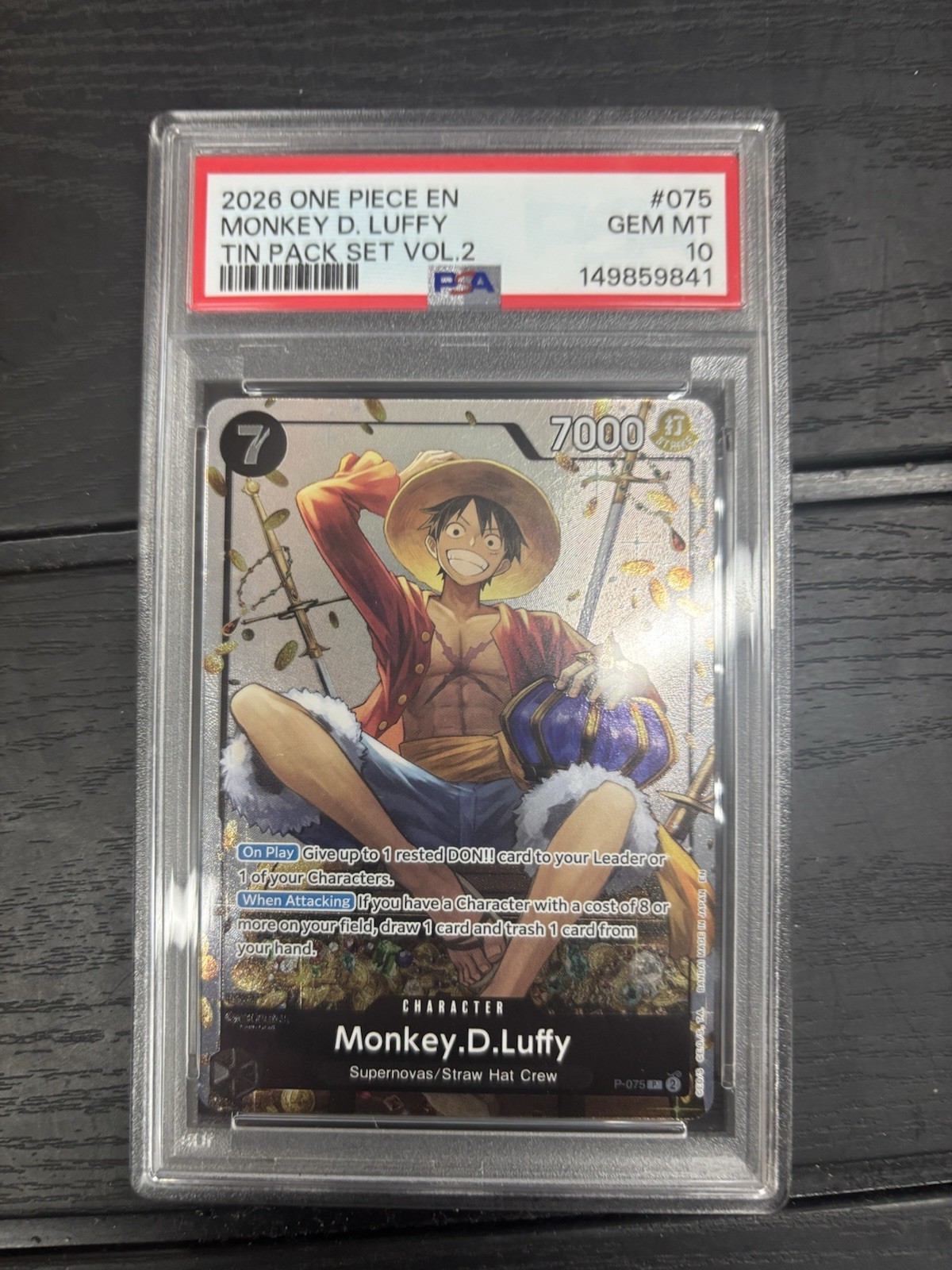 One Piece CCG Monkey D. Luffy P-075 Tin Pack Set Vol.2 – English – PSA 10