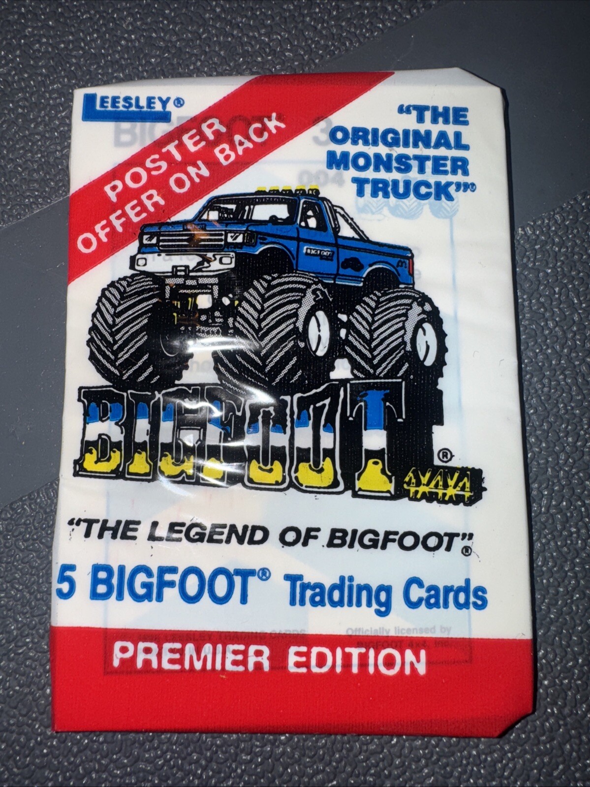 1988 Leesley Bigfoot Monster Truck Cards, 1 Sealed Wax PACK, 5 Trading Cards