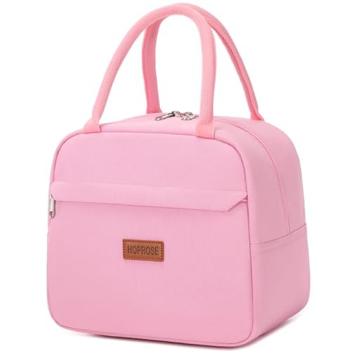 Insulated Lunch Bag for Women Men Adults Lunch Tote with Front Pocket Pink