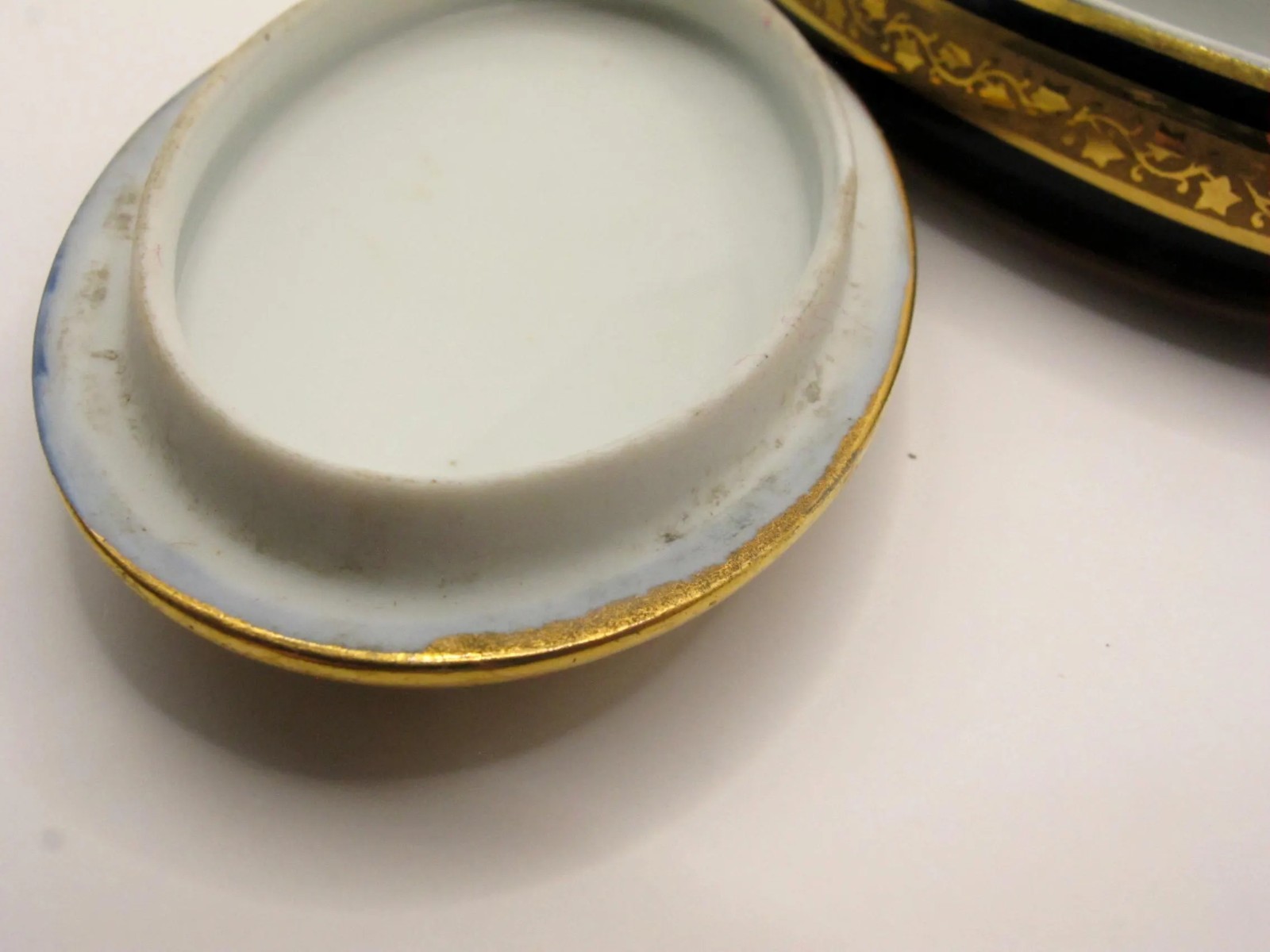 Vintage Limoges Porcelain Lourdes Trinket Box Cobalt Blue Gilt France 1950s