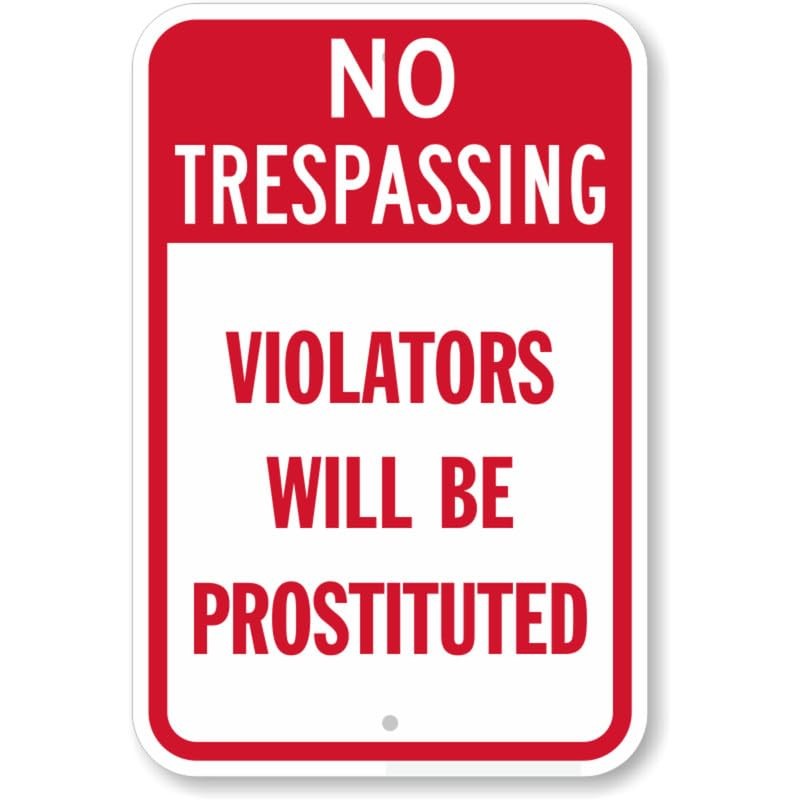 Violators Will Be Prostituted No Trespassing Tin Metal Signs Home Décor 8×12