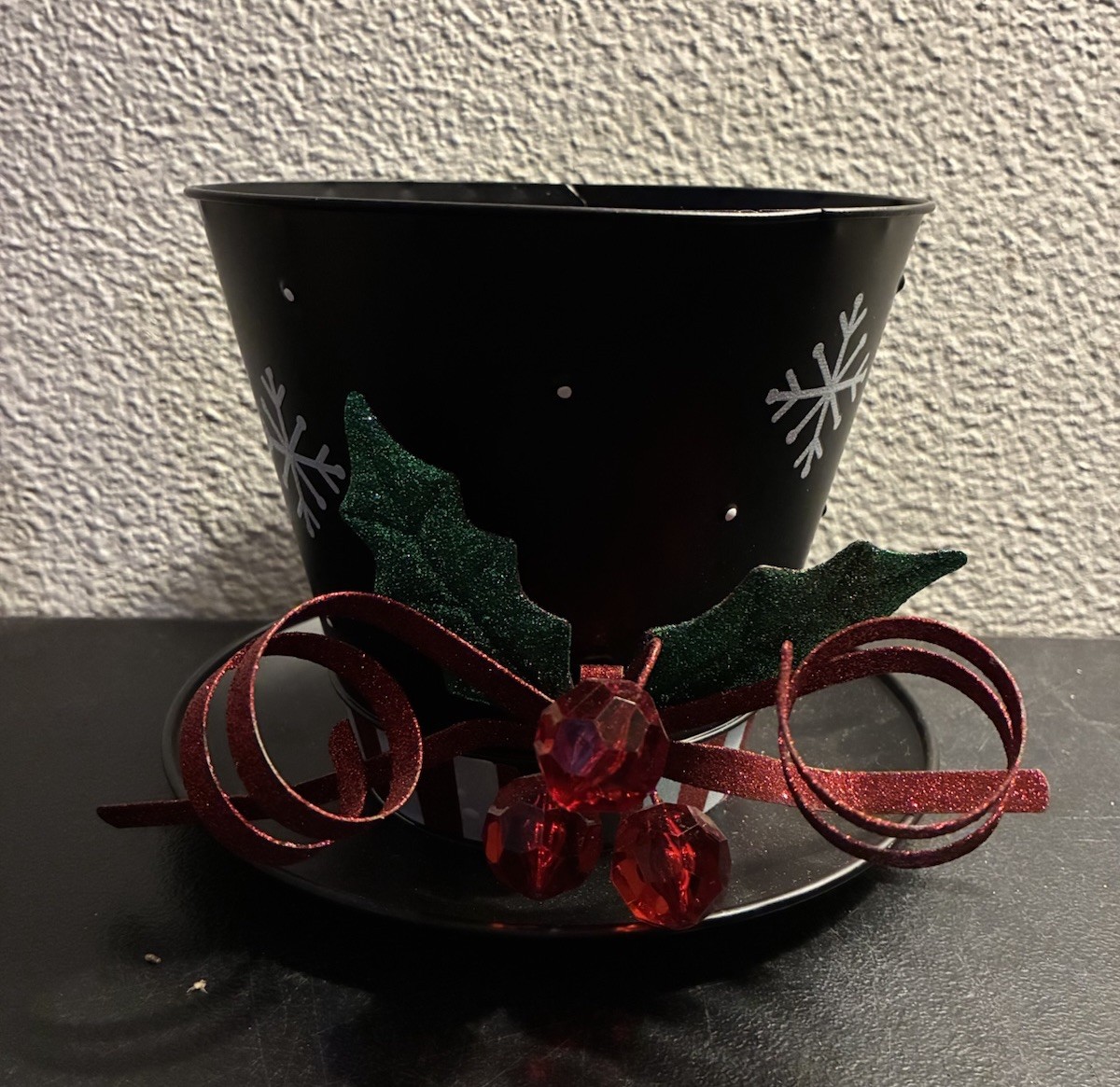 Metal Glitter Snowman Hat Centerpiece Planter Frosty Christmas