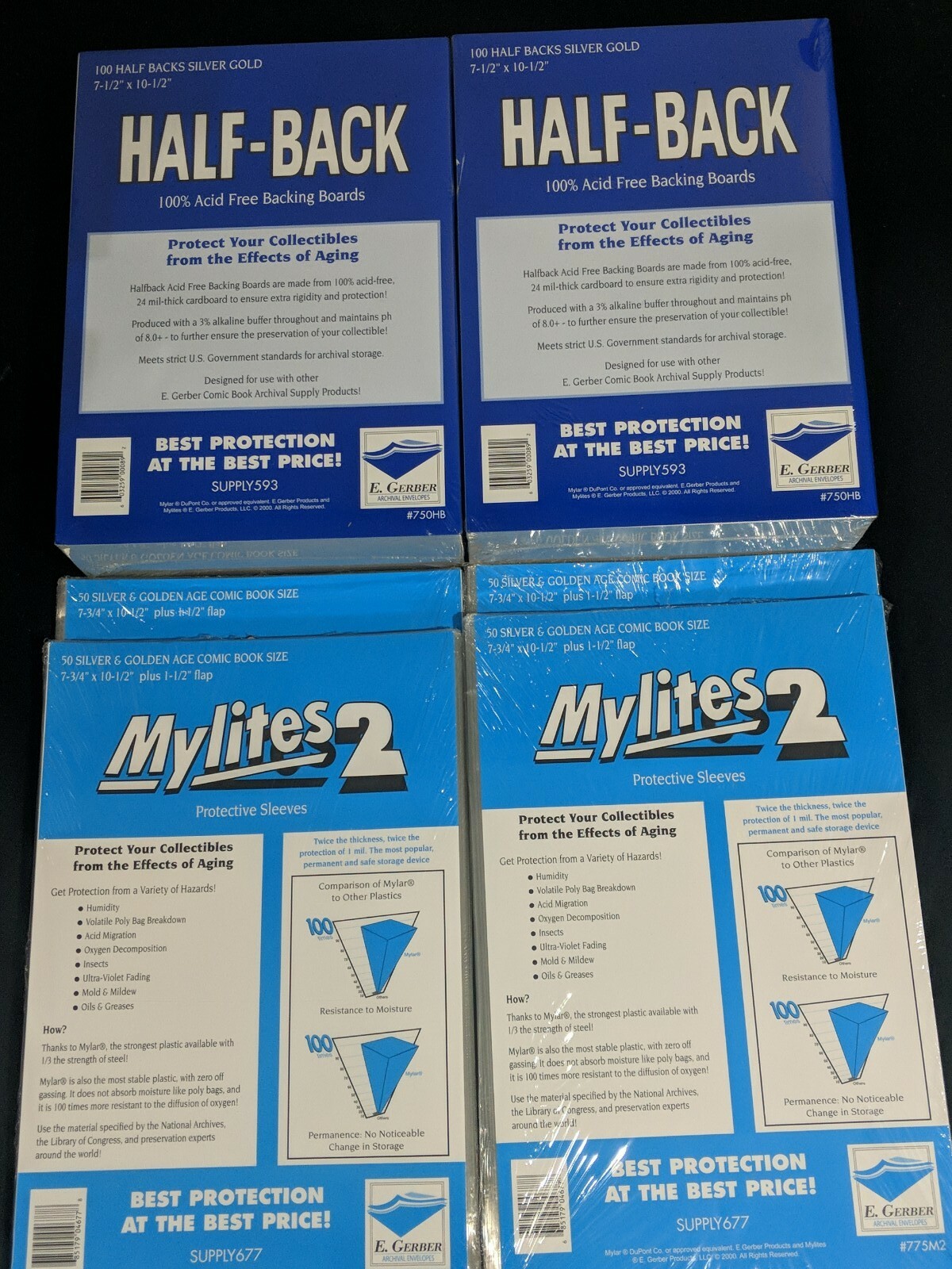 200 E. Gerber Mylites2 + Half Backs – Gold/Silver Comic Book Sleeves 775M2/750HB