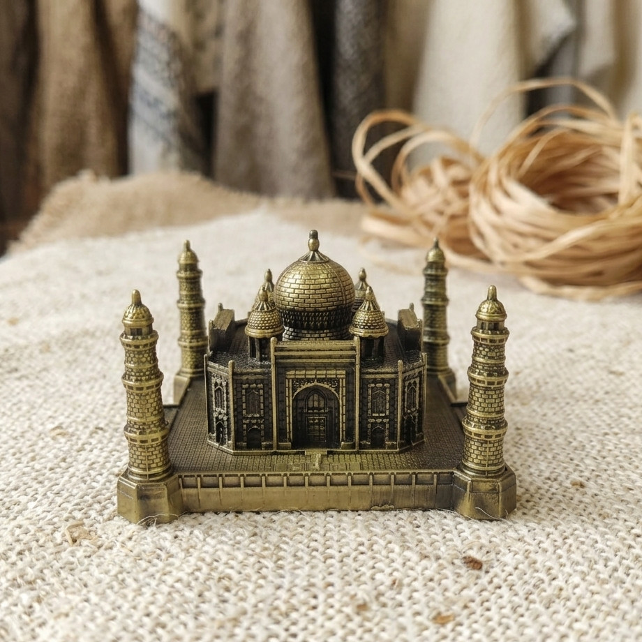 Authentic Taj Mahal Metal Model Showpiece, Mini Monument Decor for Desk Shelf