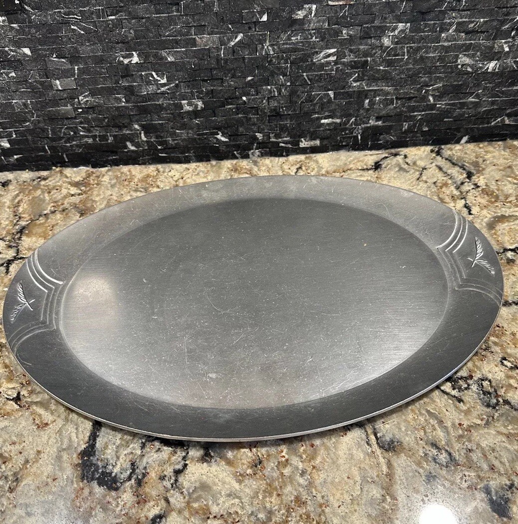 Vintage Kensington Ware Tray Aluminum 15.5″ Oval Serving Platter Plate Harvest