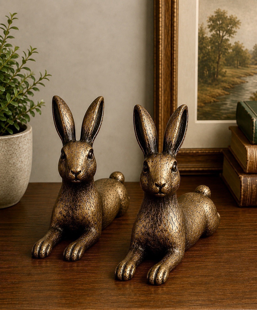 Set Of Two Gold Bunny Rabbit Bookends Vintage Style Bookends Office Shelf Decor