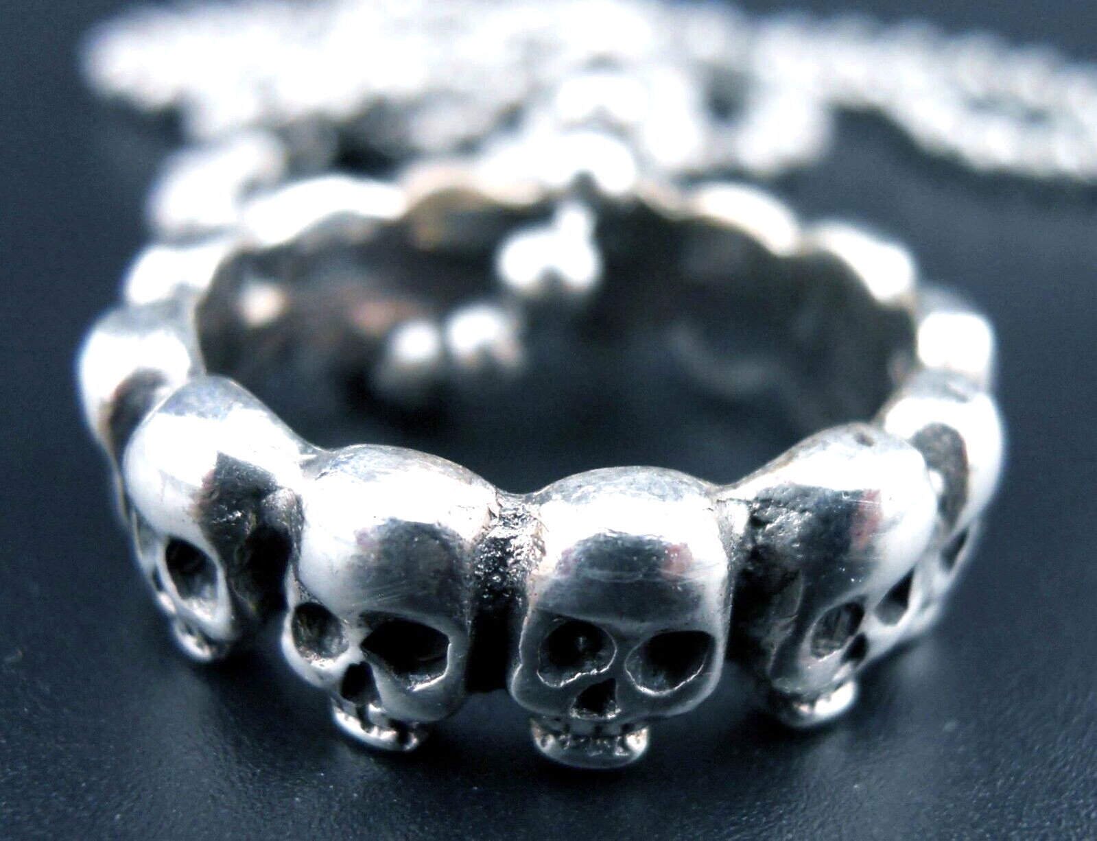 Skulls Ring Necklace Sterling Silver Stainless Ball Chain NEW Skull Band Pendant