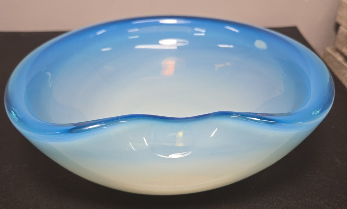 VTG Murano Sommerso Barbini Opaline Heat Cigar Bowl Blue/Aquamarine – 7.5″/3lbs