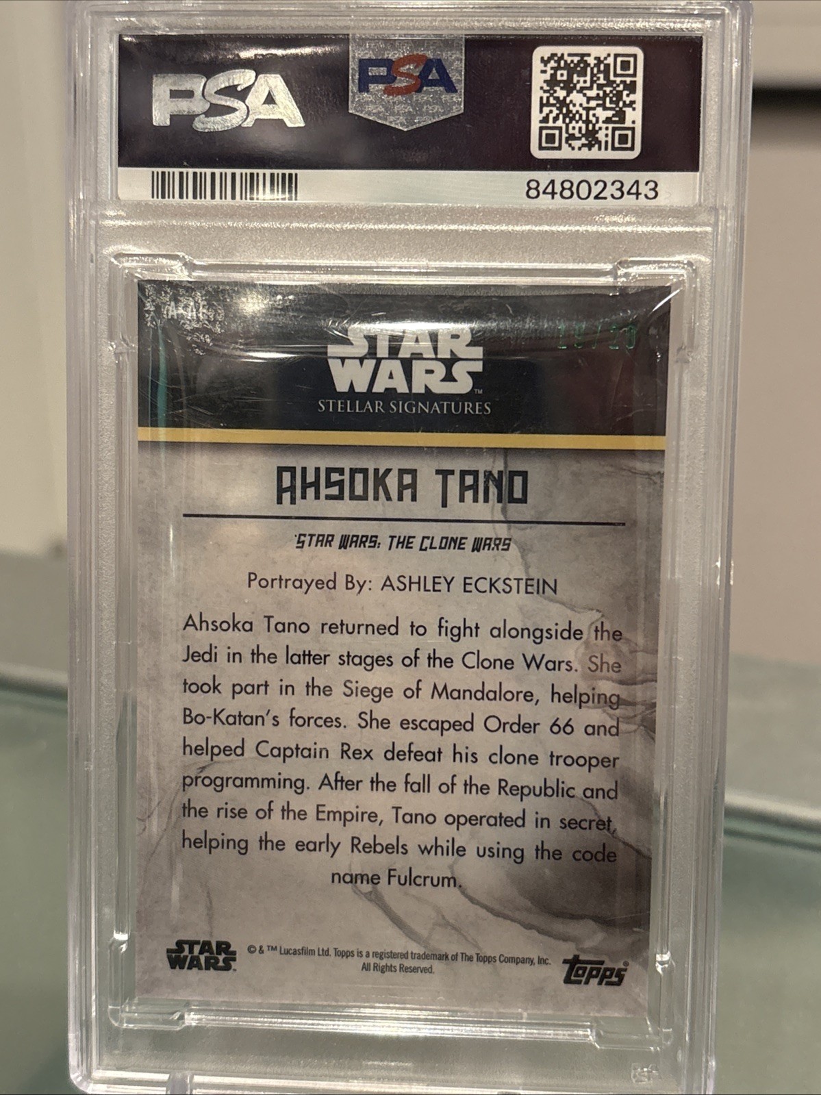 Star Wars 2021 Stellar Ashley Eckstein As Ahsoka Tano Green /20 on card Auto