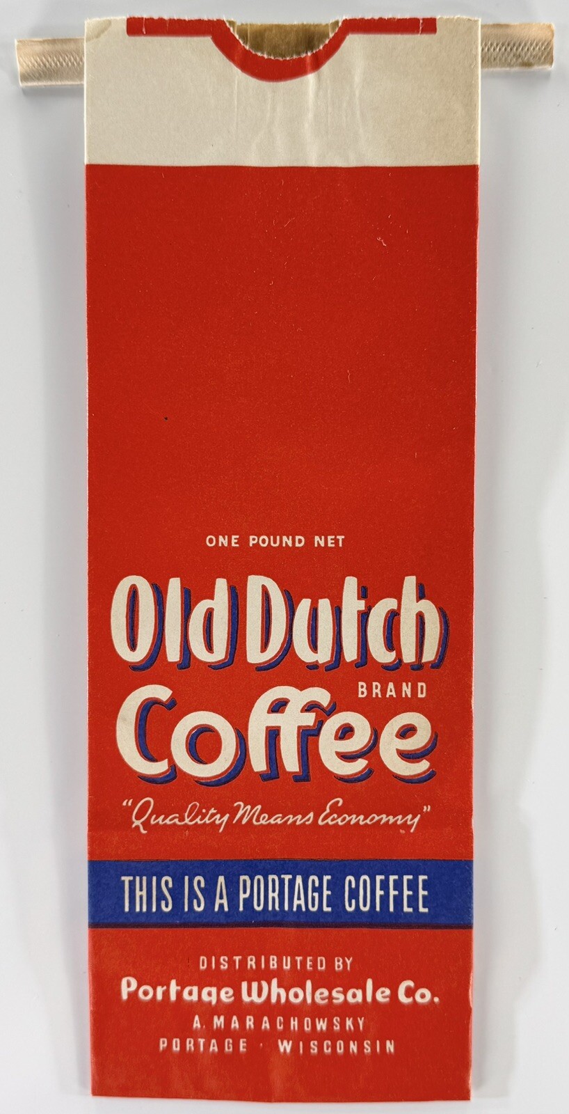 Vintage Old Dutch Brand Coffee Bag 1 Lb 1940s Kitchen Decor Portage Wisconsin WI