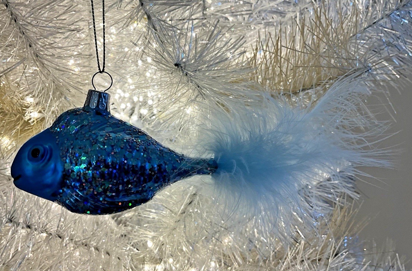 Pier 1 Imports 7×2” Fish Feather Tail European Glass Christmas Ornament In Box