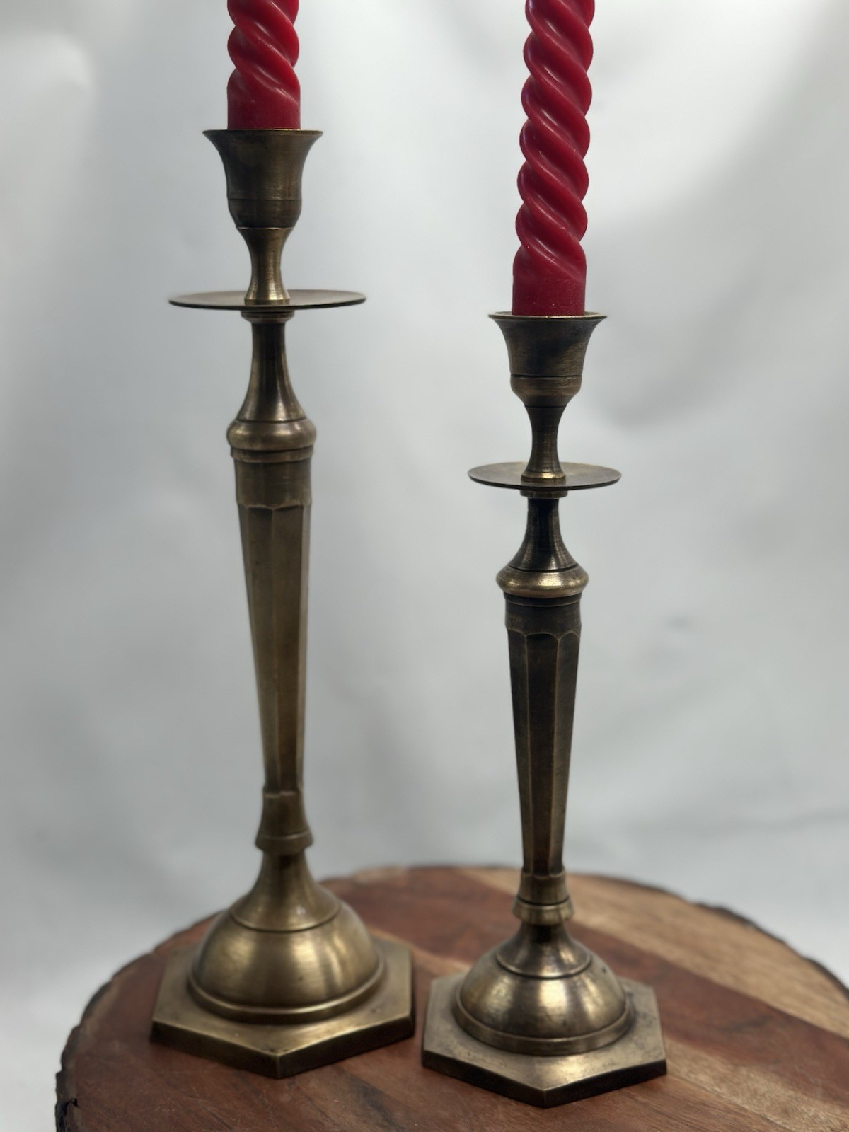 Antique Brass Bronze Colonial Chamber Candlestick Holders Solid, Heavy, Patina