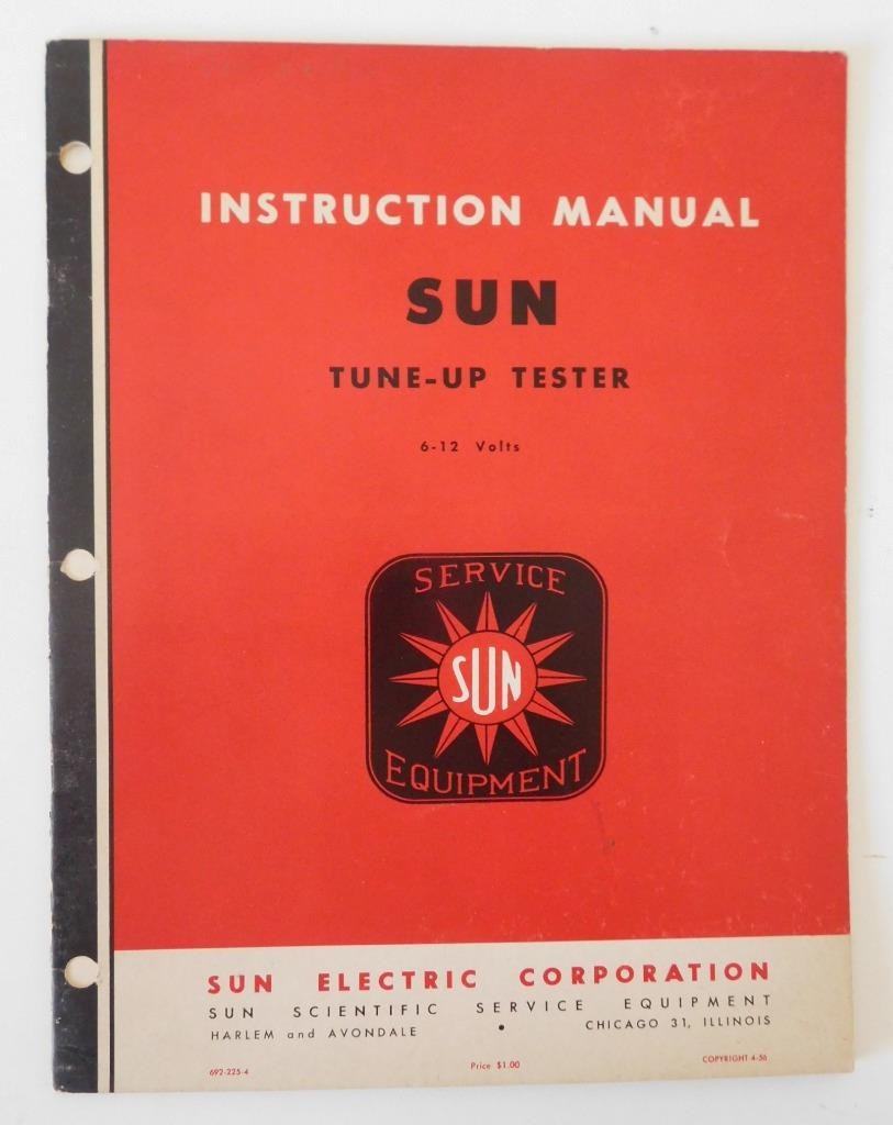 Original 1956 Owner Instruction Manual SUN Electric Tune-Up Tester 6 – 12 Volts