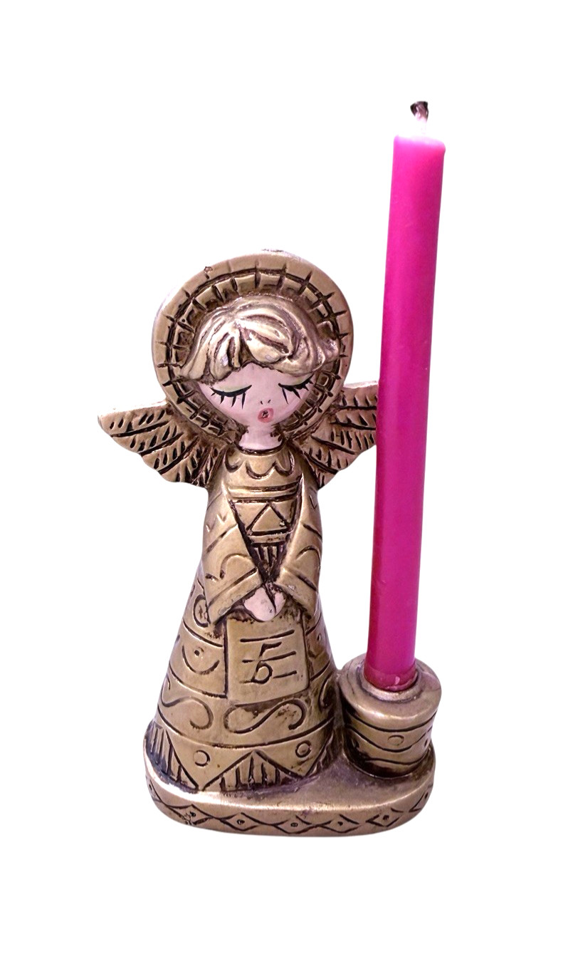 VTG Plaster Singing Angel Candle Holder Hand Painted Star Label Made In Japan 6”